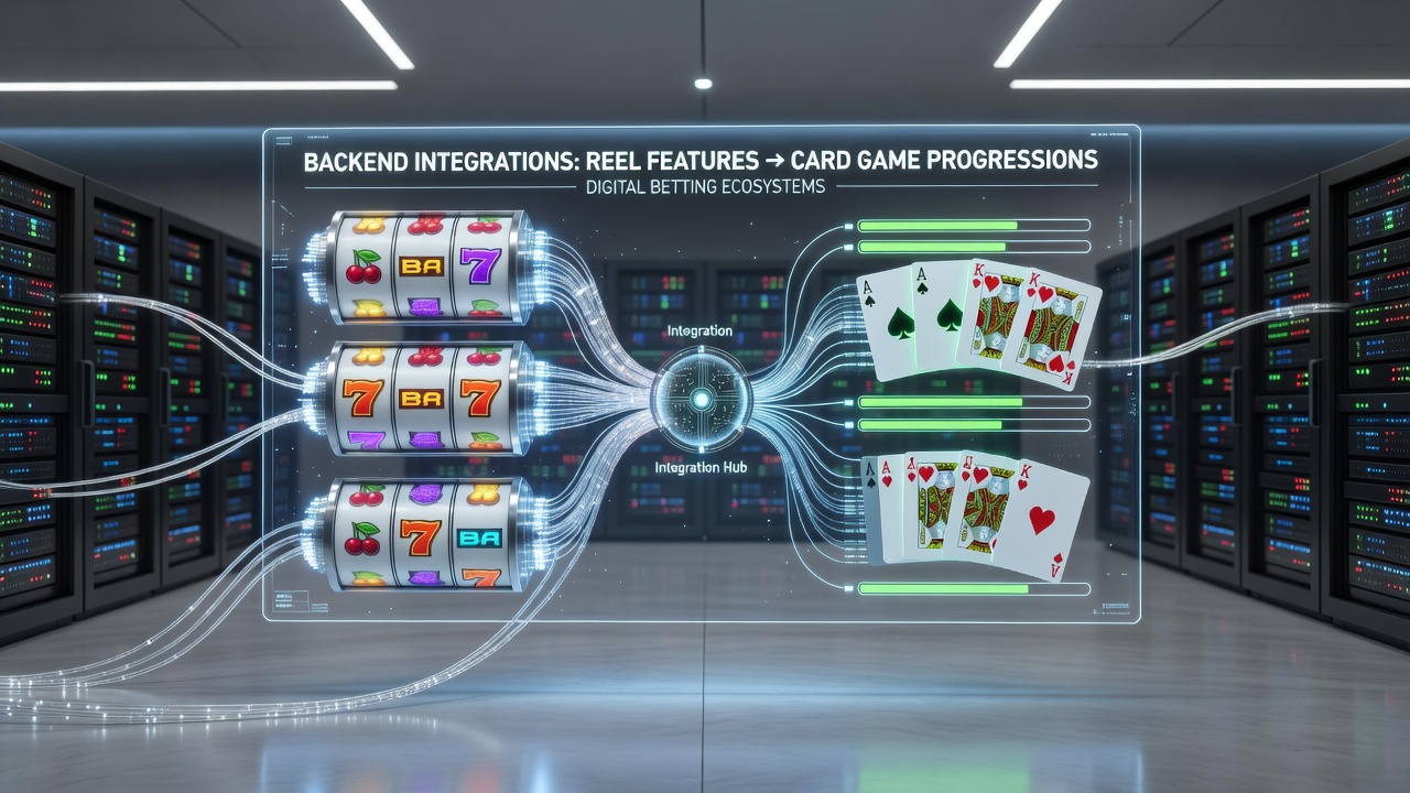 Server infrastructure illustrating synchronized reel and card progression databases