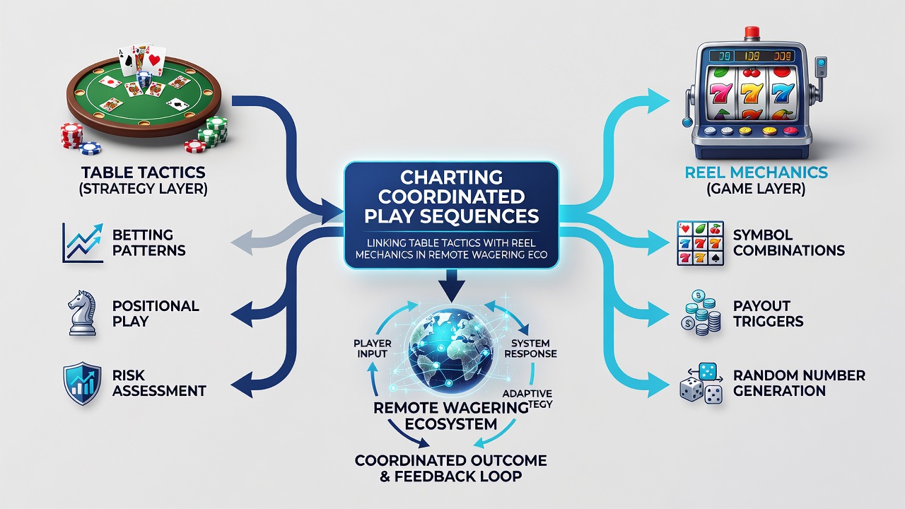 Flowchart illustrating how table tactics feed into reel mechanics through remote platform APIs
