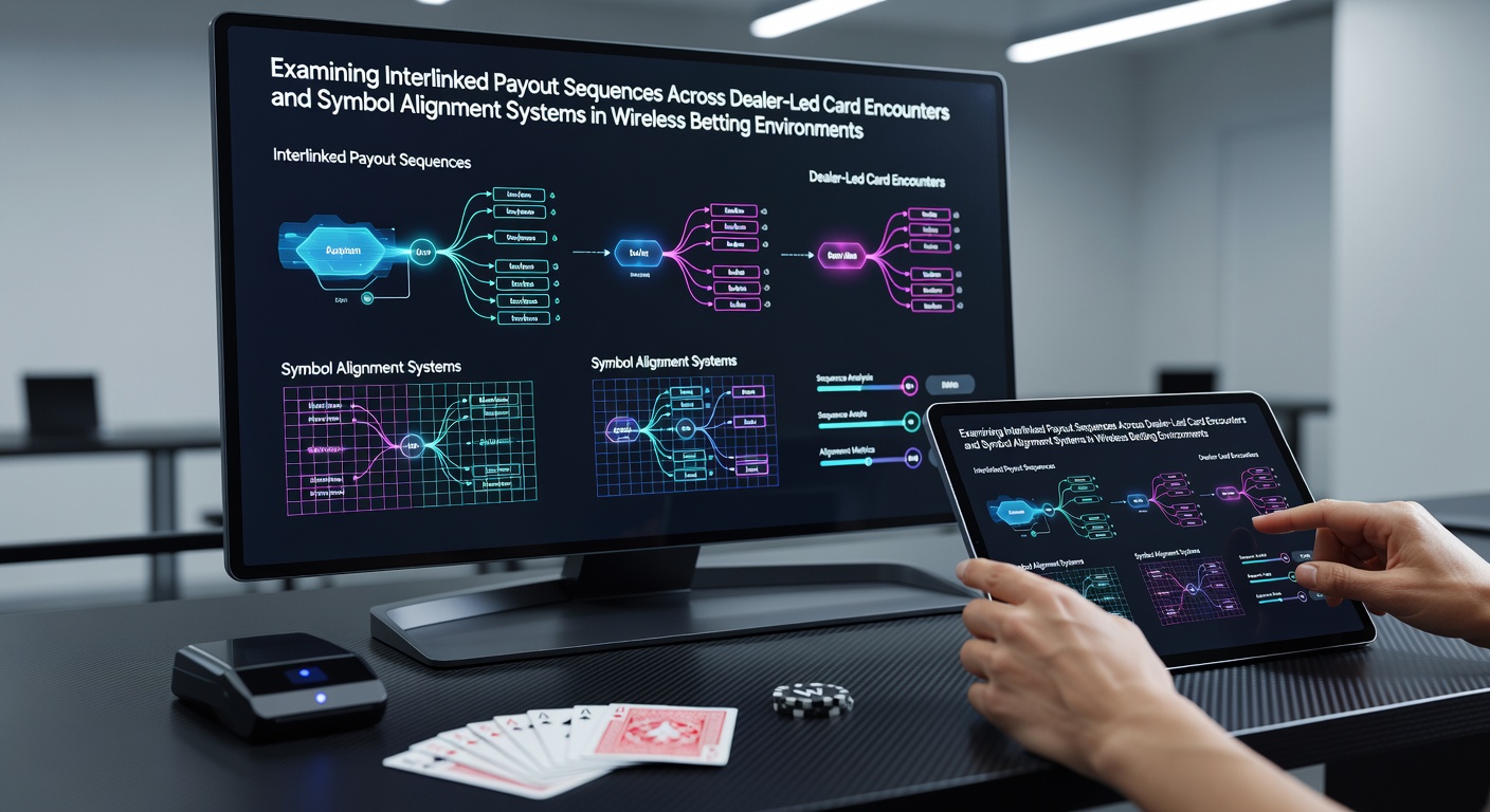 Wireless betting interface showing interconnected payout sequences between live dealer card tables and mobile symbol alignment systems