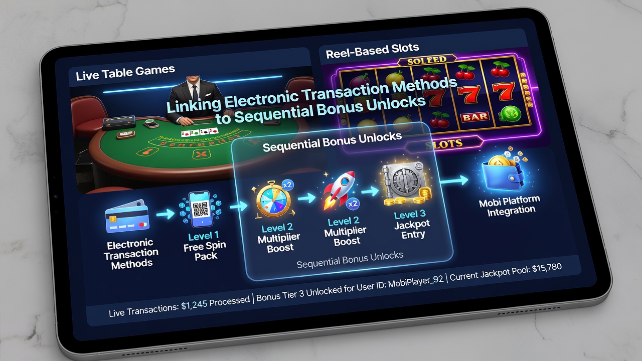 Flow diagram showing transaction data linking to sequential bonus tiers in mobile casino software