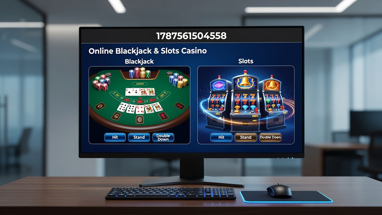 Player engaging with online blackjack and slots on a tablet device