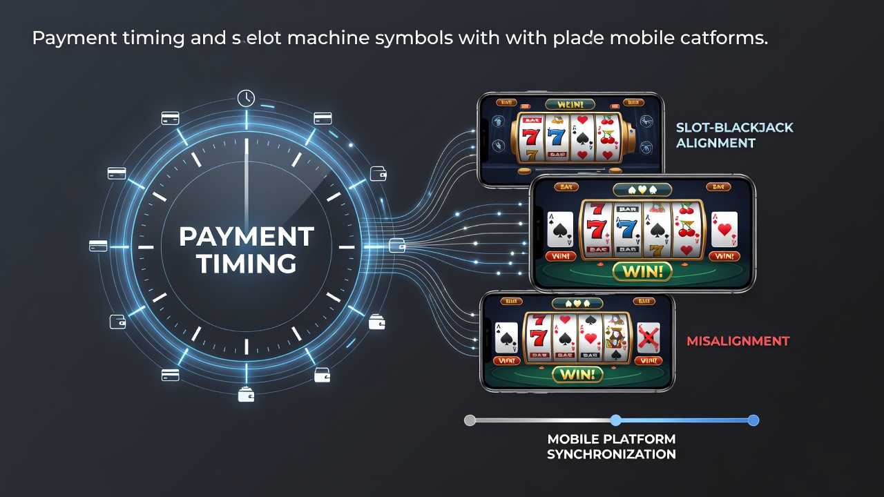 Mobile casino app interface showing synchronized slot reels and blackjack table elements during a transaction