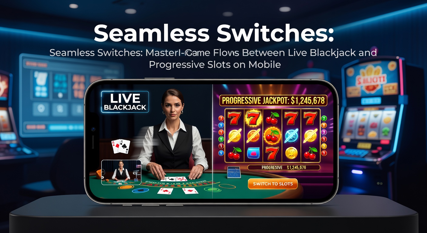 Mobile screen showing a seamless transition from a live blackjack table to a progressive slot machine, with jackpot counters ticking in the background