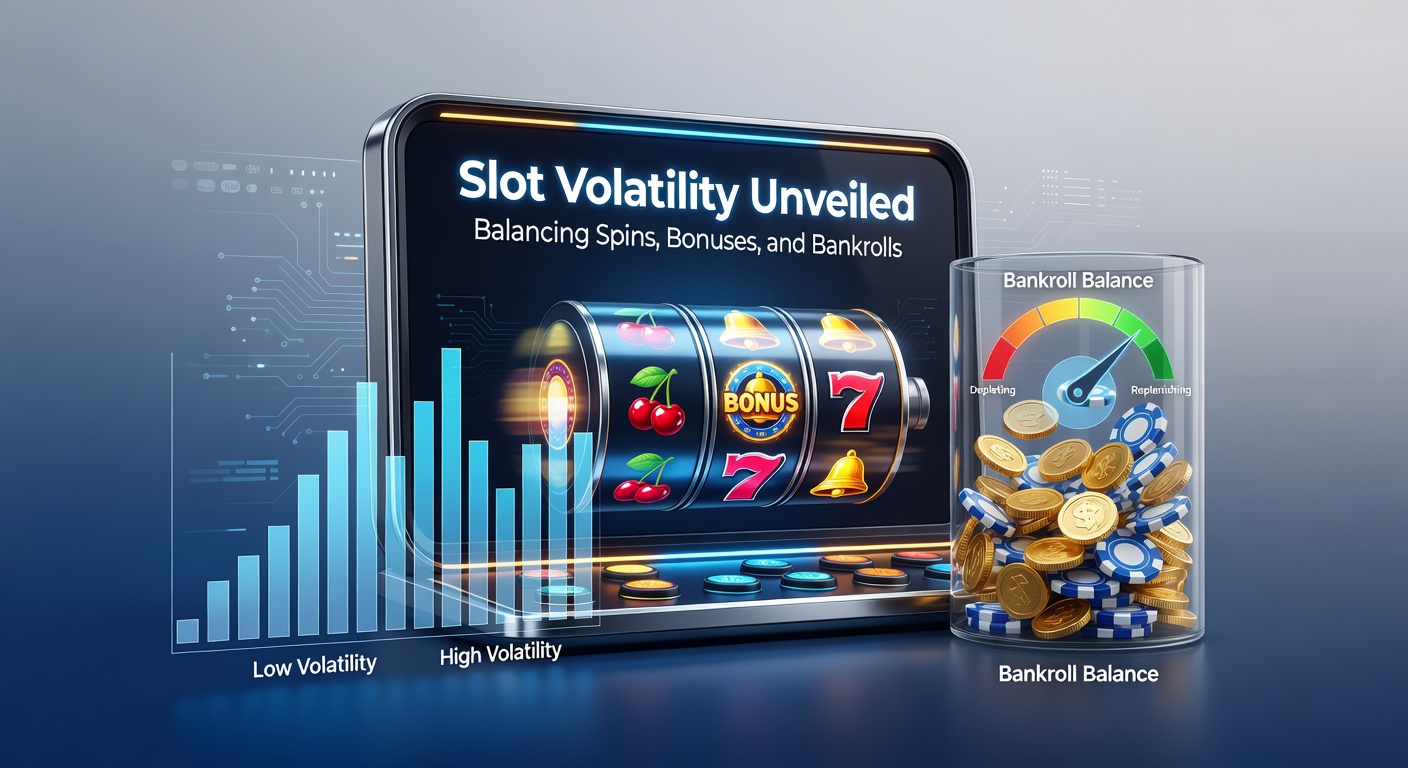 Vibrant slot reels spinning with volatility meters highlighting low, medium, and high risk levels