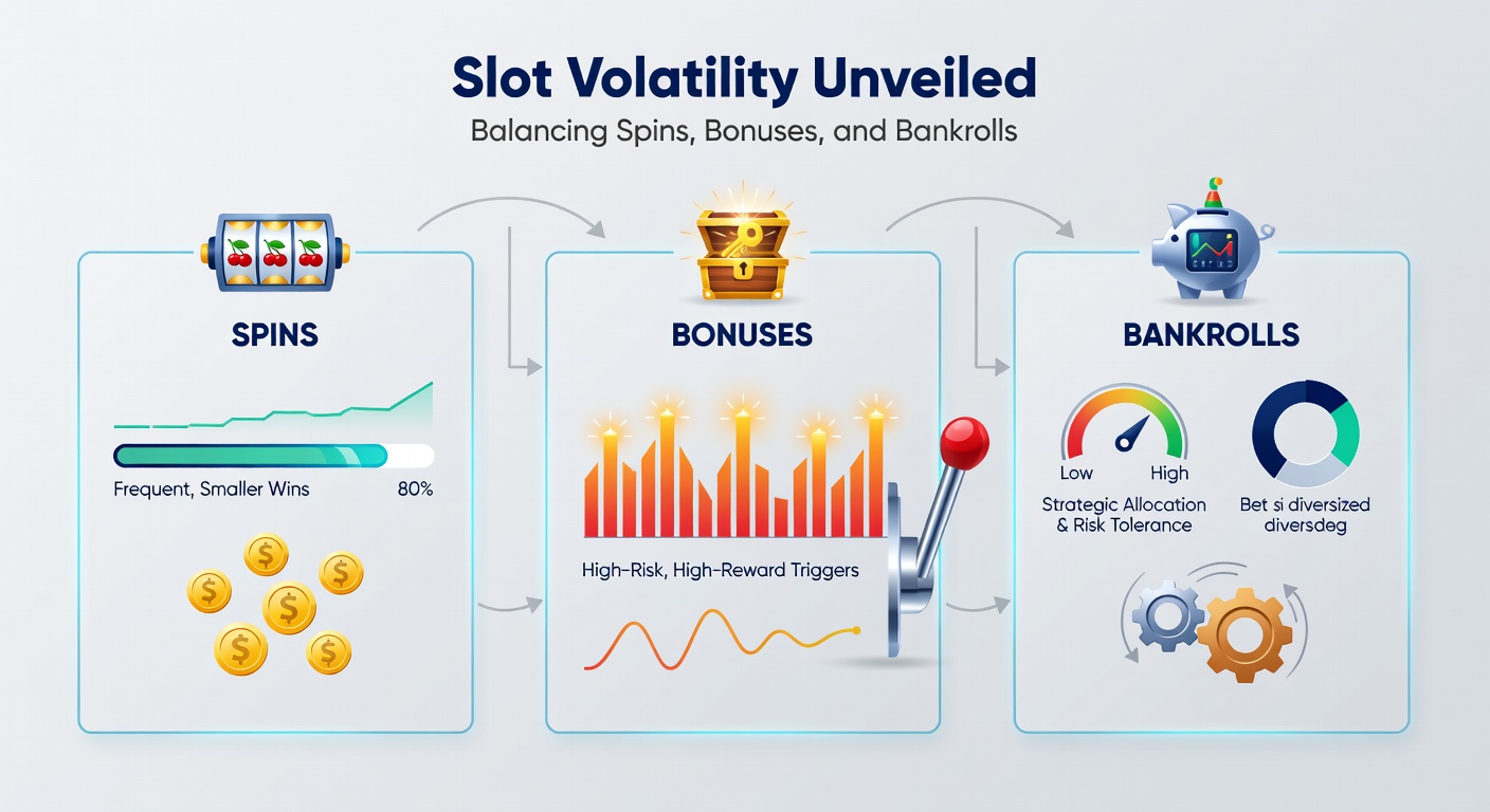 Graph comparing slot volatility curves with bankroll fluctuations over 1000 spins, showing low, medium, and high variance paths
