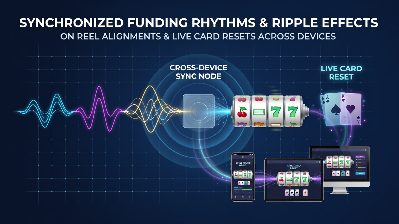 Diagram showing deposit timing flows into mobile slot reels and live dealer card resets across devices