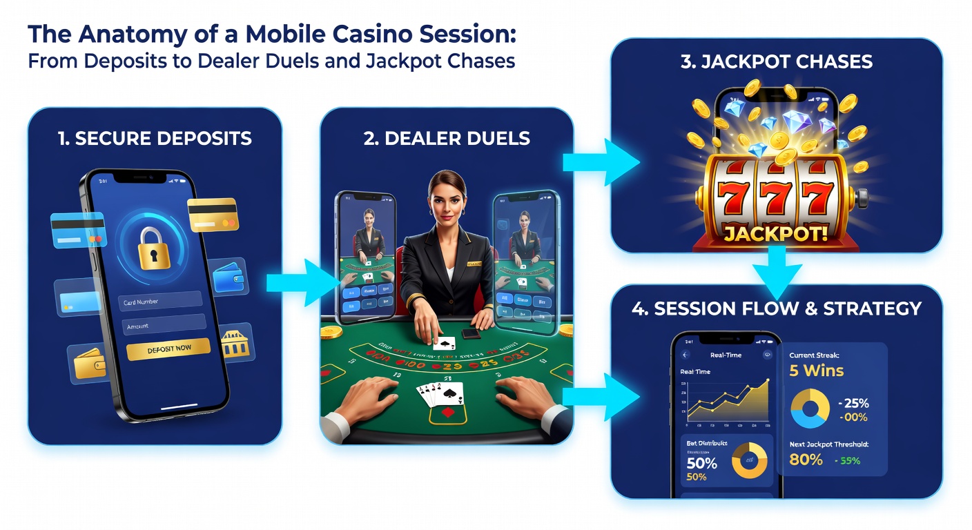 Close-up of a live dealer at a mobile casino table, cards and chips in sharp focus amid a bustling virtual studio backdrop