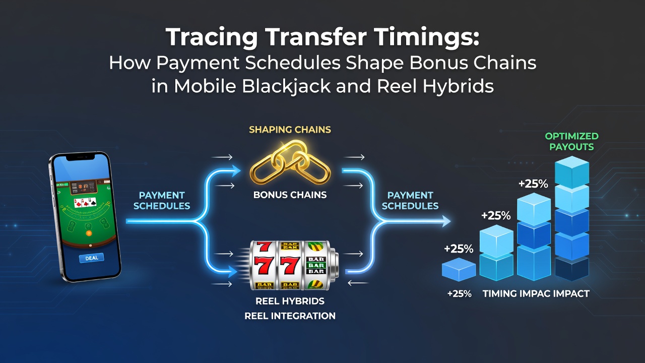 Diagram showing payment transfer timelines and bonus chain activations in mobile blackjack and reel hybrid applications