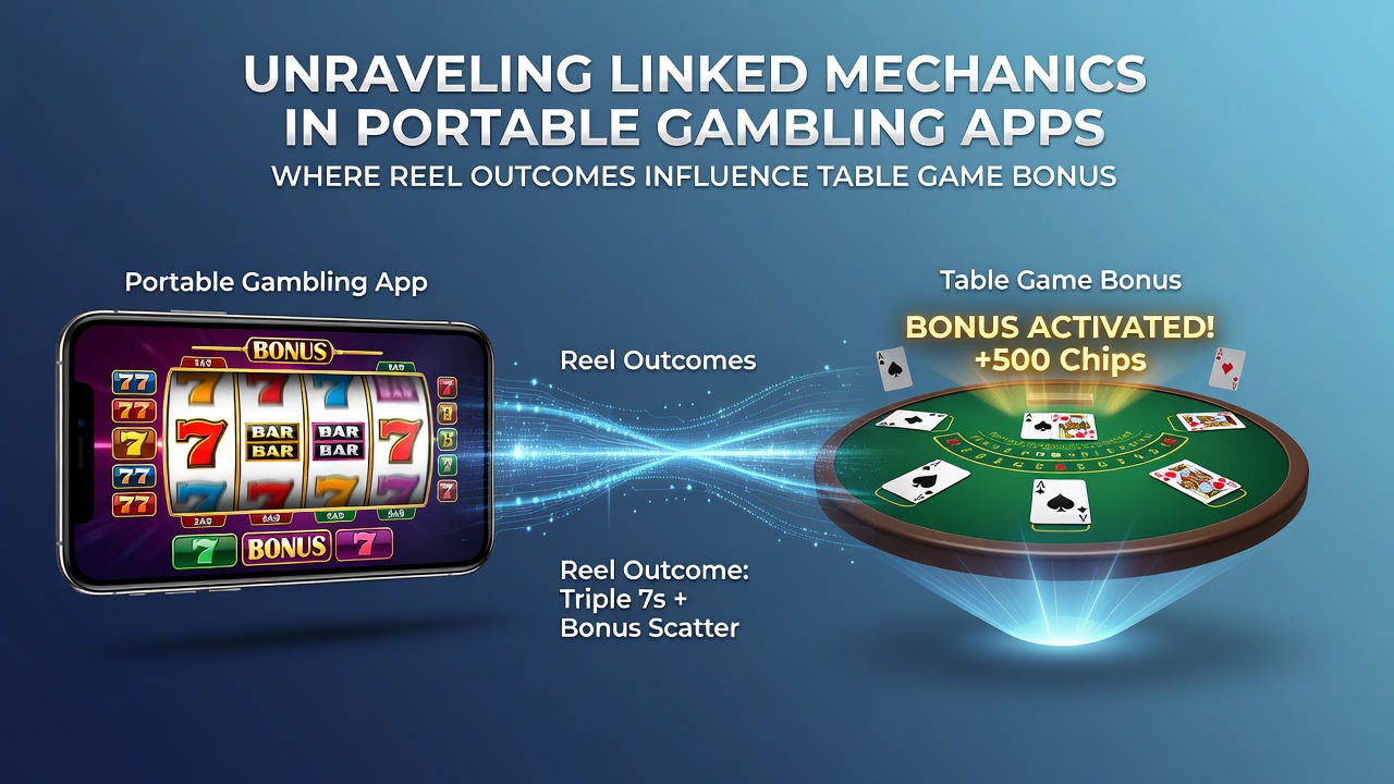 Diagram of linked bonus mechanics between slots and table games on mobile