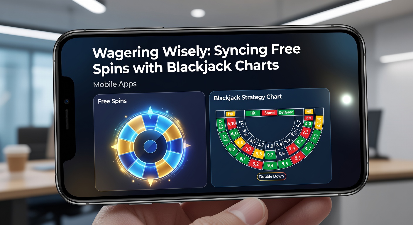 Mobile screen showing a blackjack strategy chart overlaid with a free spins slot bonus activation